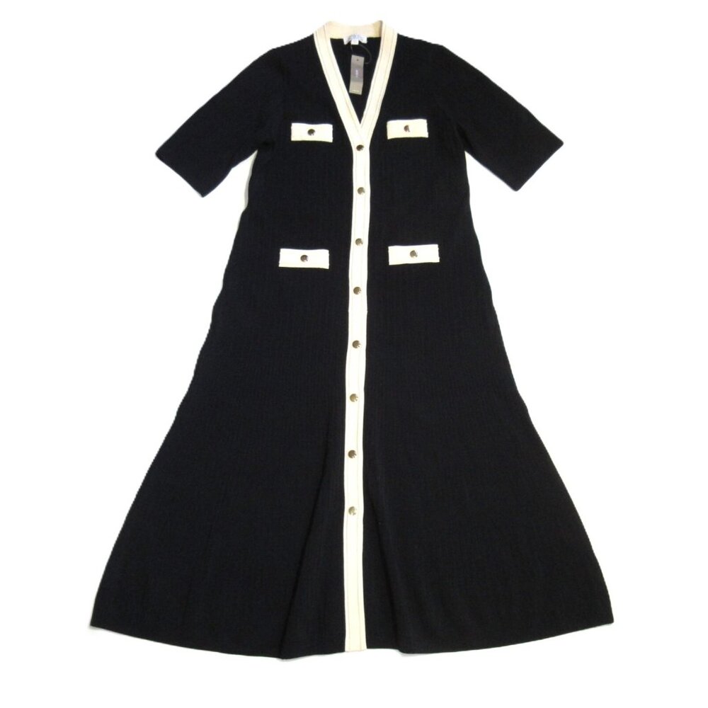 NWT J.Crew Elbow-sleeve Button-up Midi in Black Ribbed Knit Sweater Dress M - Picture 2 of 8